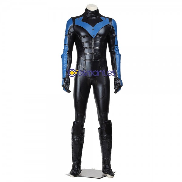 Nightwing Cosplay Costume Dick Grayson Faux Leather Black Suit
