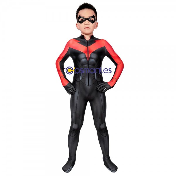 Kids Nightwing Red Cosplay Suit Teen Titans Spandex Printed Cosplay Costume